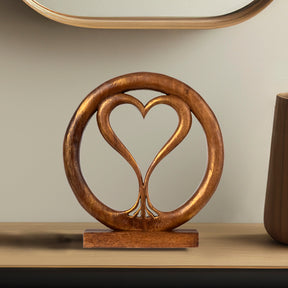 Decozen Handcrafted Solid Wood Heart Sculpture - Unique Gift from Daughter, Son, Husband - Perfect for Home, Mantel, Fireplace, and Foyer Decor - Tabletop Accent