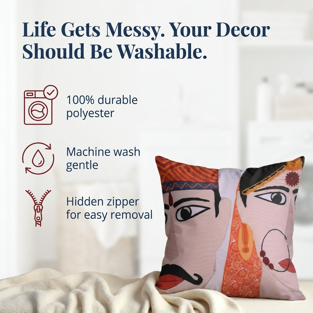 Throw Pillow Covers - Set of 2 or 4 Decorative Cushions with Man Woman Design, 18x18 Inches