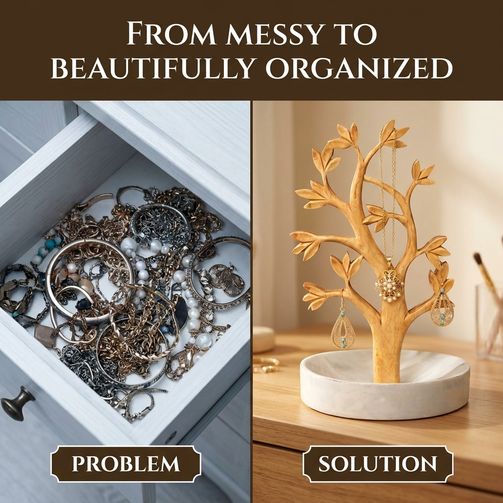 Wood Jewelry Tree – Solid Wood Organizer & Handcrafted Jewelry Hanging Stand