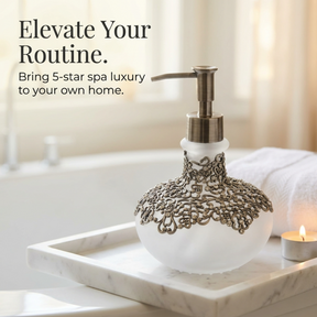 Elegant Haven modern decorative lotion dispenser from LB 22725, handmade soap dispenser for bathroom decor.