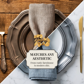 Set of six YGC-006 Golden Harmony napkin rings with gold leaf design, elegant table decor for dining occasions