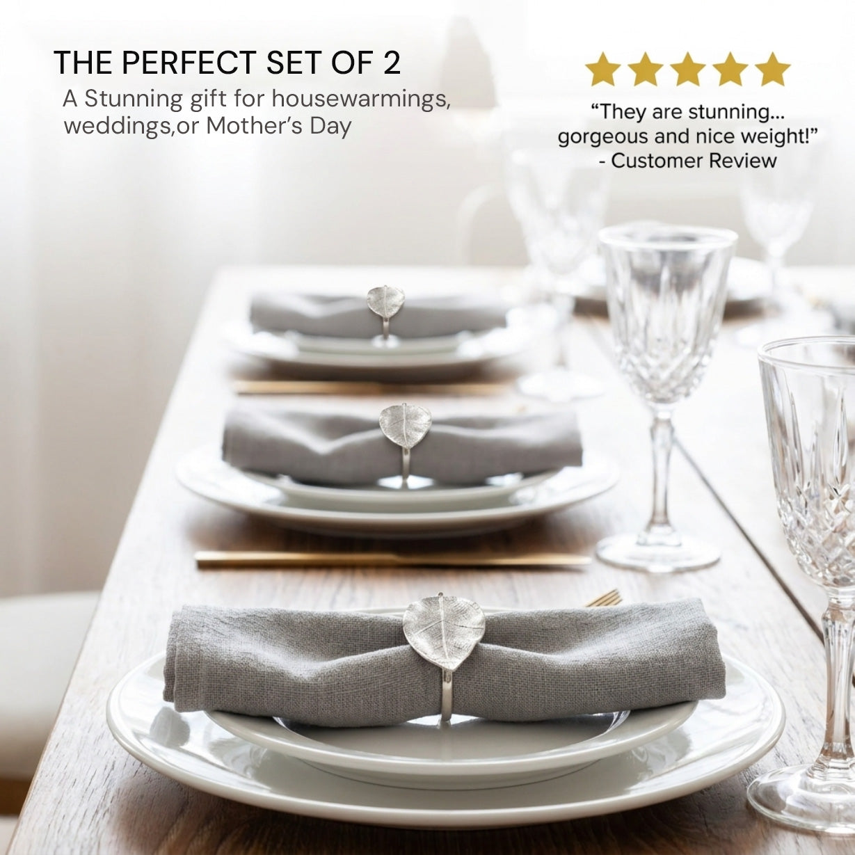 Silver Grace – Napkin Rings in Silver Leaf Design, Elegant Decorative Dining Table Décor