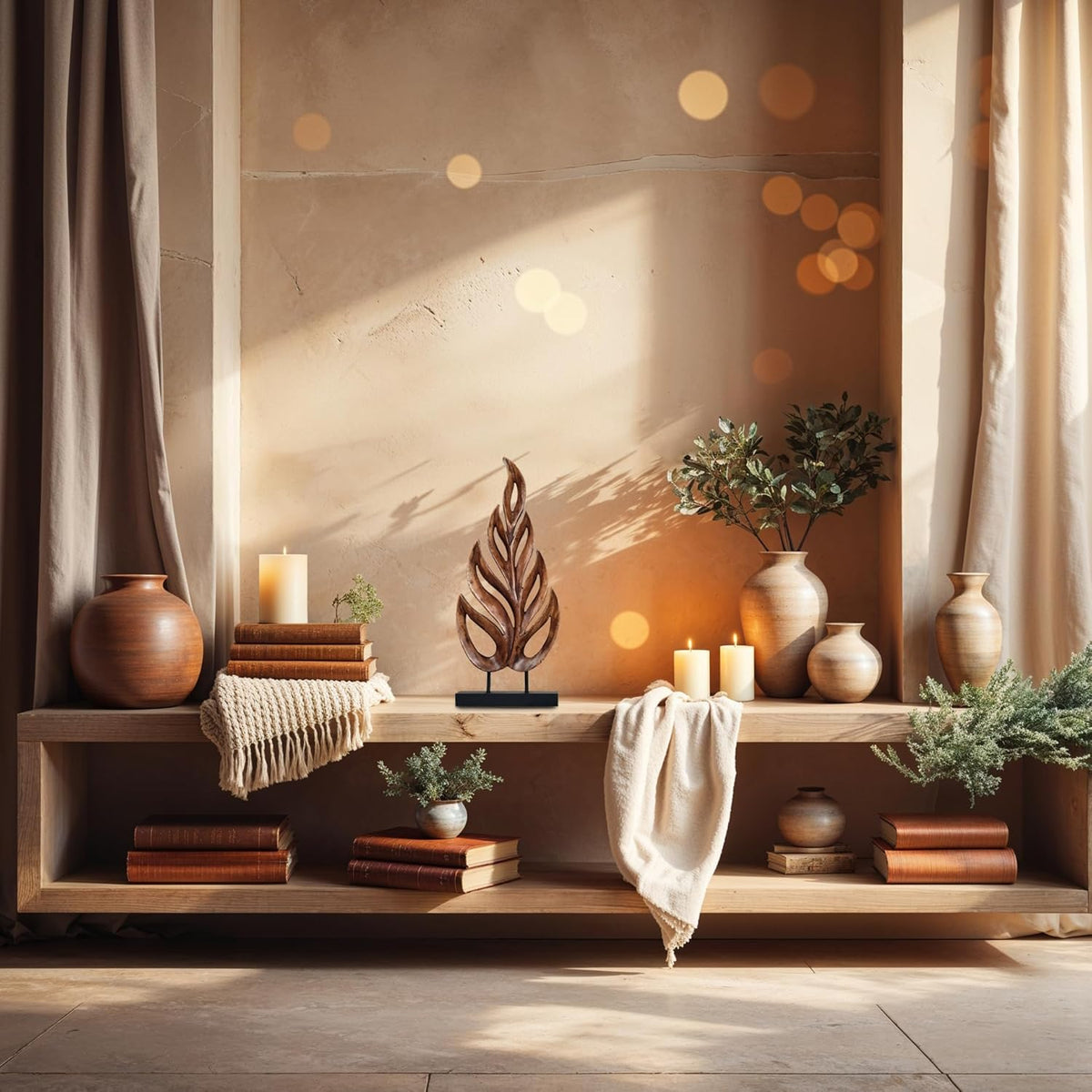 Hand-carved wooden sculpture of a leaf by PAT026, artistic wooden décor piece for home decoration.