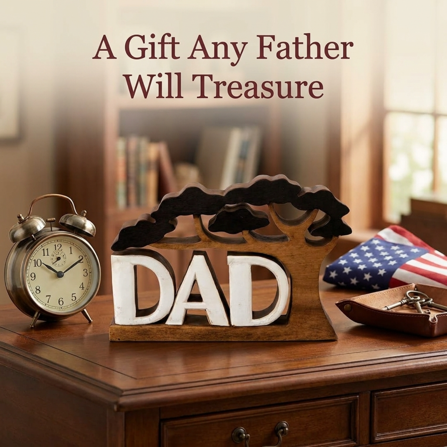 Proud Dad – Hand Carved Wooden Sculpture, Artistic Father’s Day Home Decor