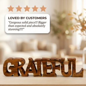 Wooden Word Sculpture – Handmade Acacia Wood Decor | Grateful Word Art Gift