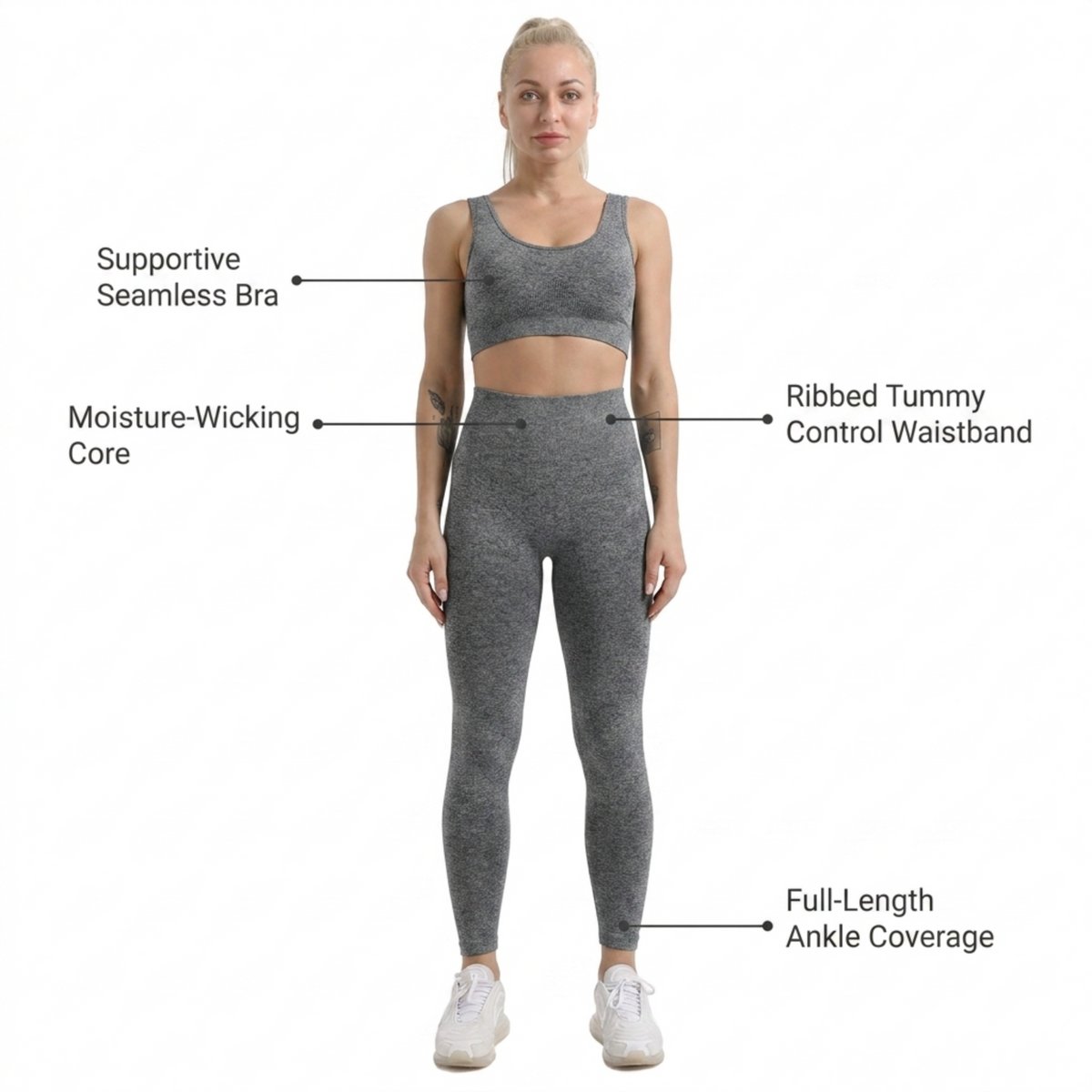 Yogazen Women's Seamless 2-Piece Workout Set – Sports Bra & High-Waist Leggings