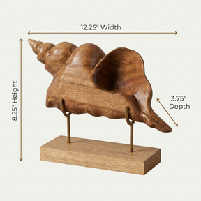Wooden Shell Sculpture – Handmade Solid Acacia Wood Decor | Unique Coastal Gift
