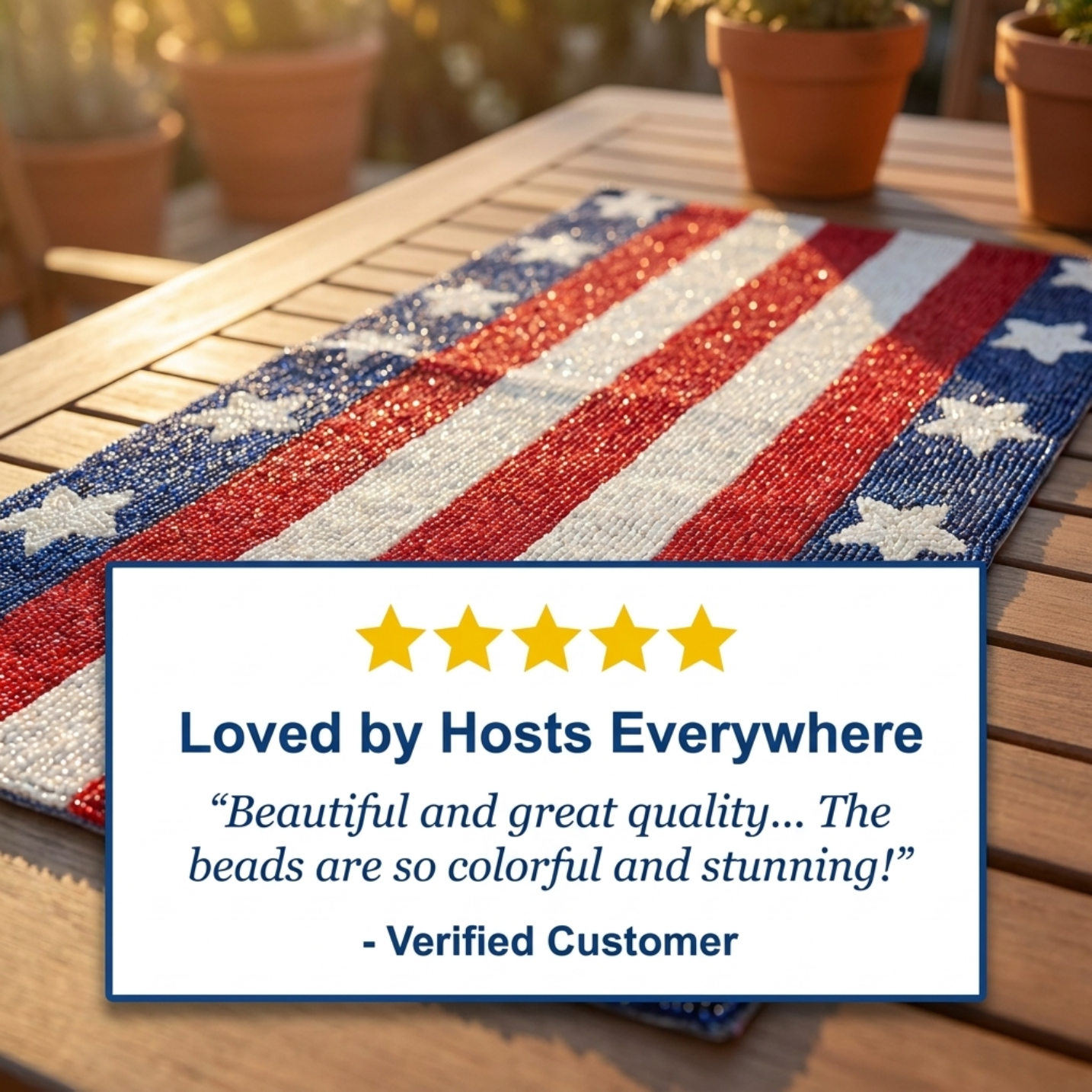 USA Flag Beaded Table Runner 13" x 54"