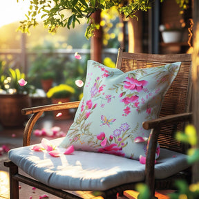 Floral printed throw pillow cover from CC-9701-A-4, 20x20 inches, featuring colorful floral design on fabric.