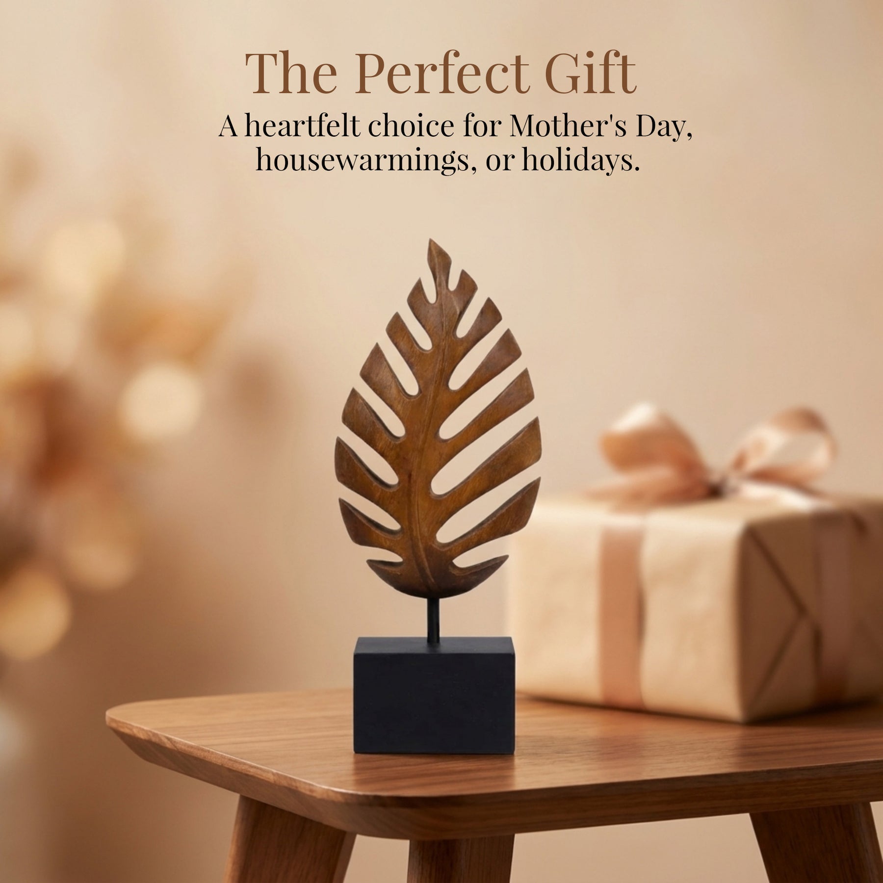 Handmade Wooden Sculpture – Acacia Wood Leaf Décor | Unique Nature Inspired Art Piece