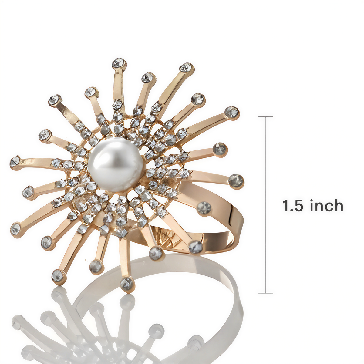 Set of four ZWZ Golden Blossom napkin rings with gold floral and pearl design, elegant table décor for dining.