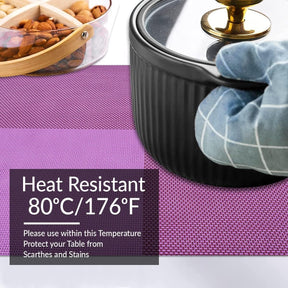 Decozen Placemats- Table Protector for Kitchen Decor Scratch Heat Resistant Placemats Washable Wipeable Indoor Outdoor Home Decor Table Place Mats Vinyl PVC 18x12 Inches - Pink Purple
