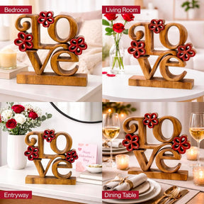 Wooden Love Sculpture – Handcrafted Solid Acacia Wood Figurine | Decorative Wood Art