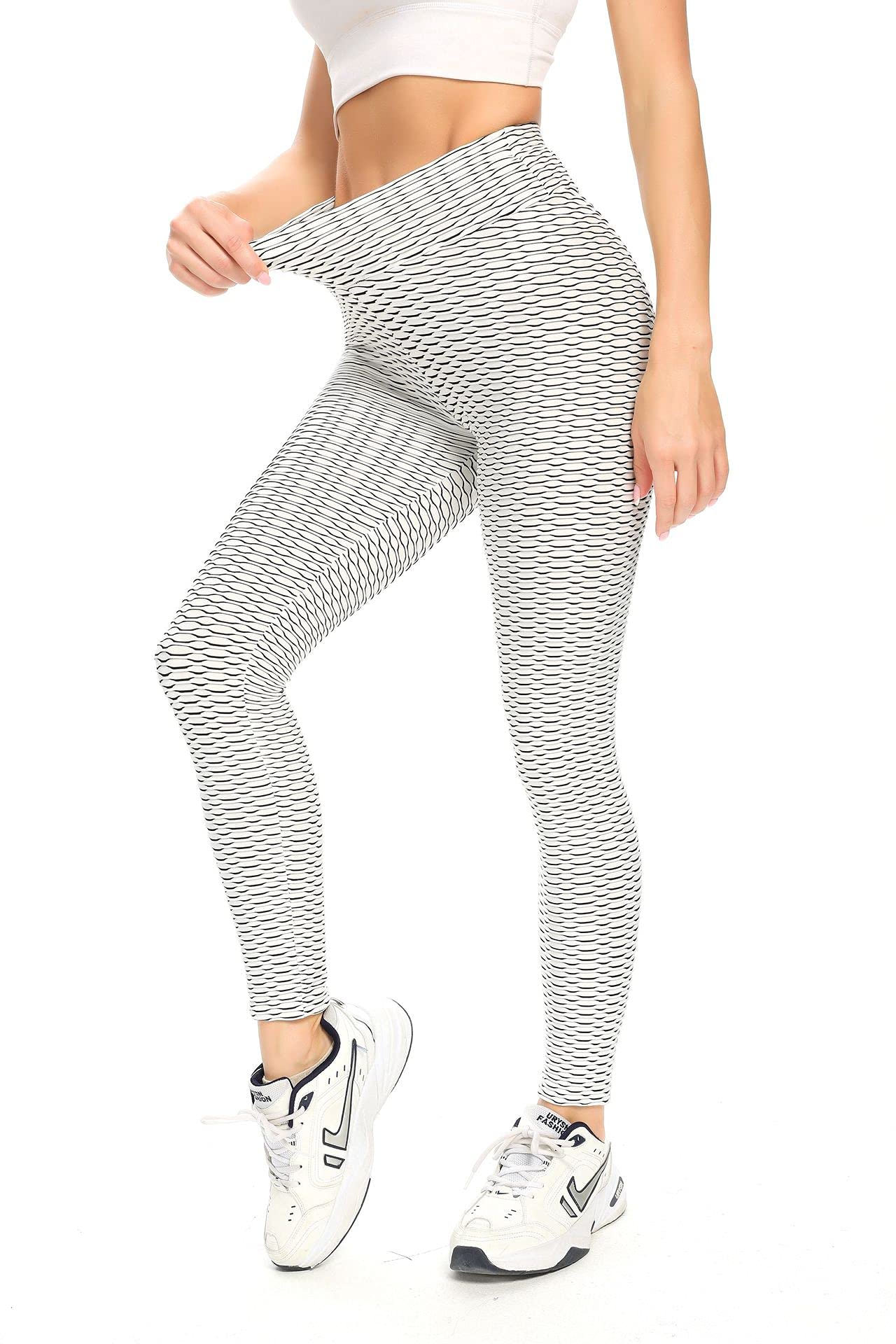 Yogazen Women's High-Waist Textured Scrunch Leggings – Gray