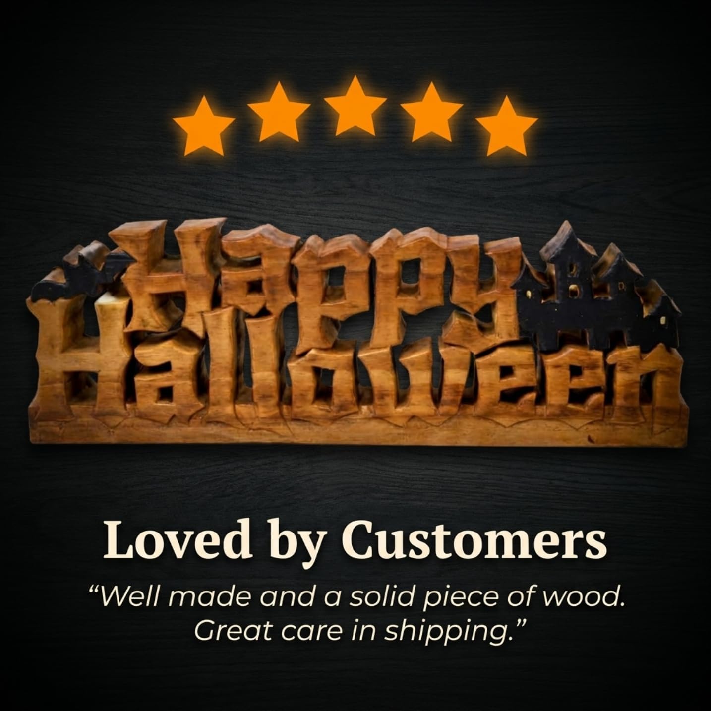 Happy Halloween Sculpture in Wood for Fall Autumn and Thanksgiving Gift for Home Decor