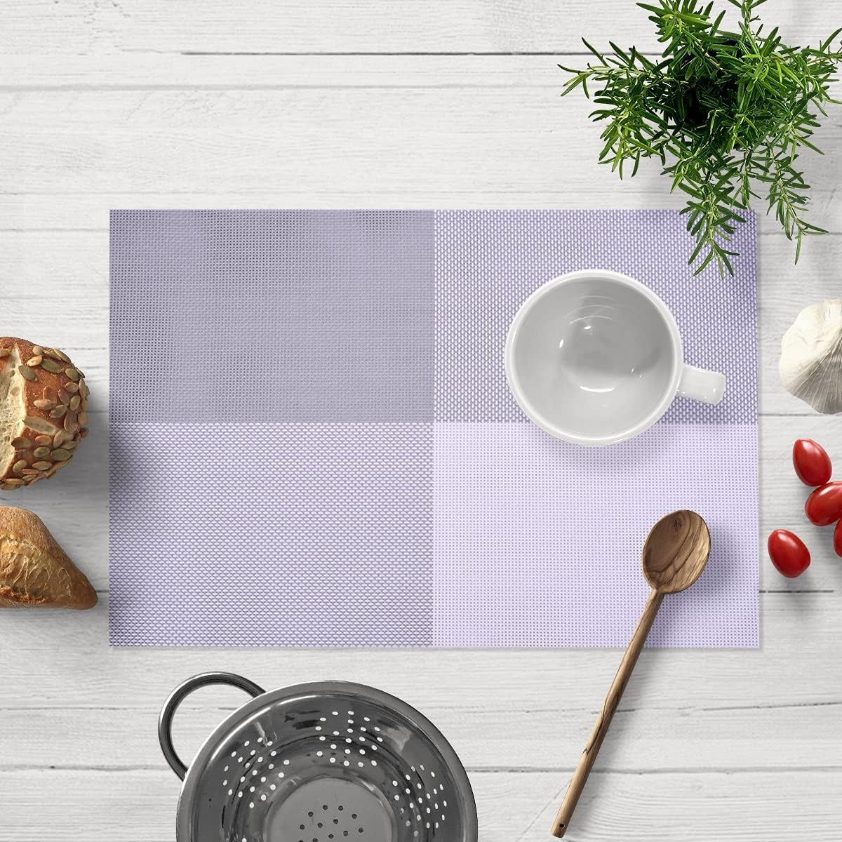 Decozen Placemats - Table Protector for Kitchen Decor Scratch Heat Resistant Placemats Washable Wipeable Indoor Outdoor Home Decor Table Place Mats Vinyl PVC 18x12 Inches - White Gray