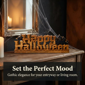 Happy Halloween Sculpture in Wood for Fall Autumn and Thanksgiving Gift for Home Decor
