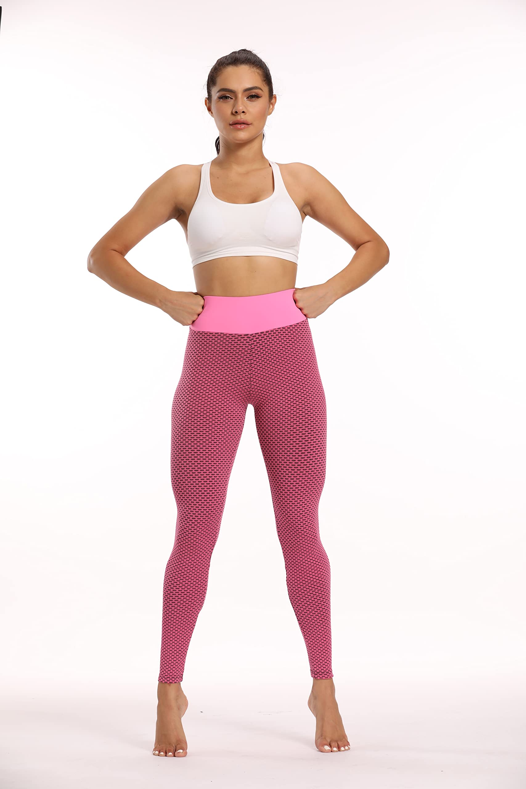 Yogazen Women's High-Waist Capri Leggings – Pink