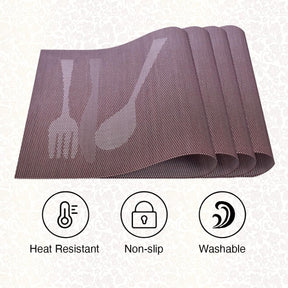Decozen Placemats - Table Protector for Kitchen Decor Scratch Heat Resistant Placemats Washable Wipeable Indoor Outdoor Home Decor Table Place Mats Vinyl PVC 18x12 Inches - Brown