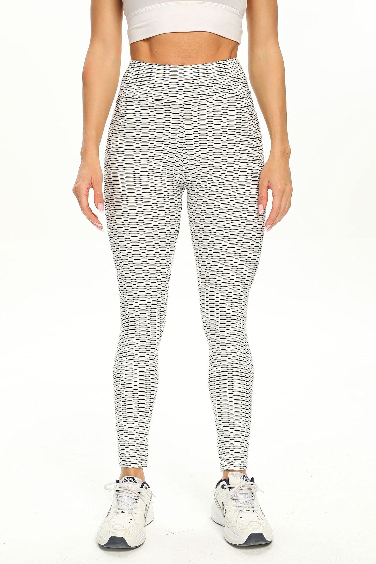 Yogazen Women's High-Waist Textured Scrunch Leggings – Gray