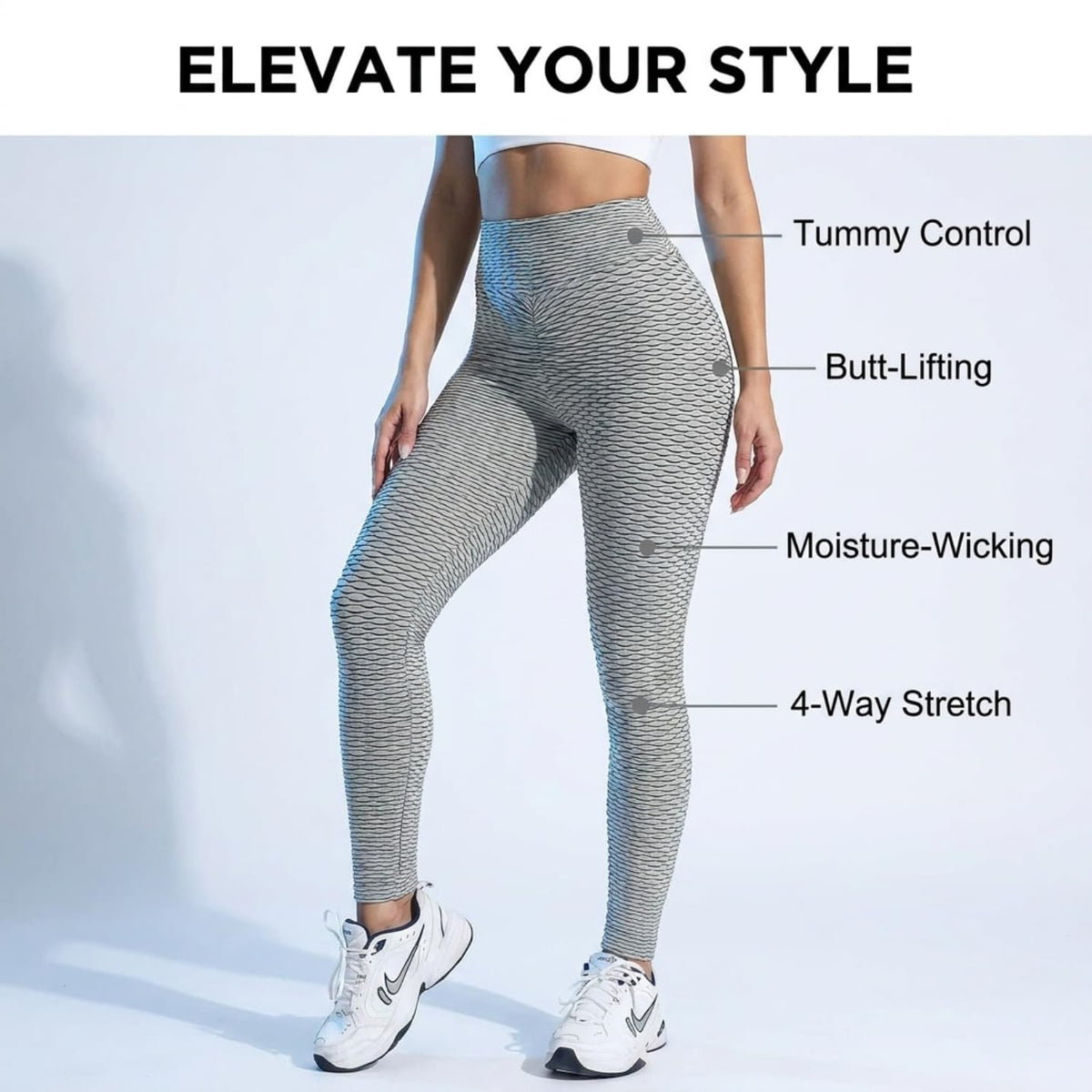 Yogazen Women's High-Waist Textured Scrunch Leggings – Gray/Black