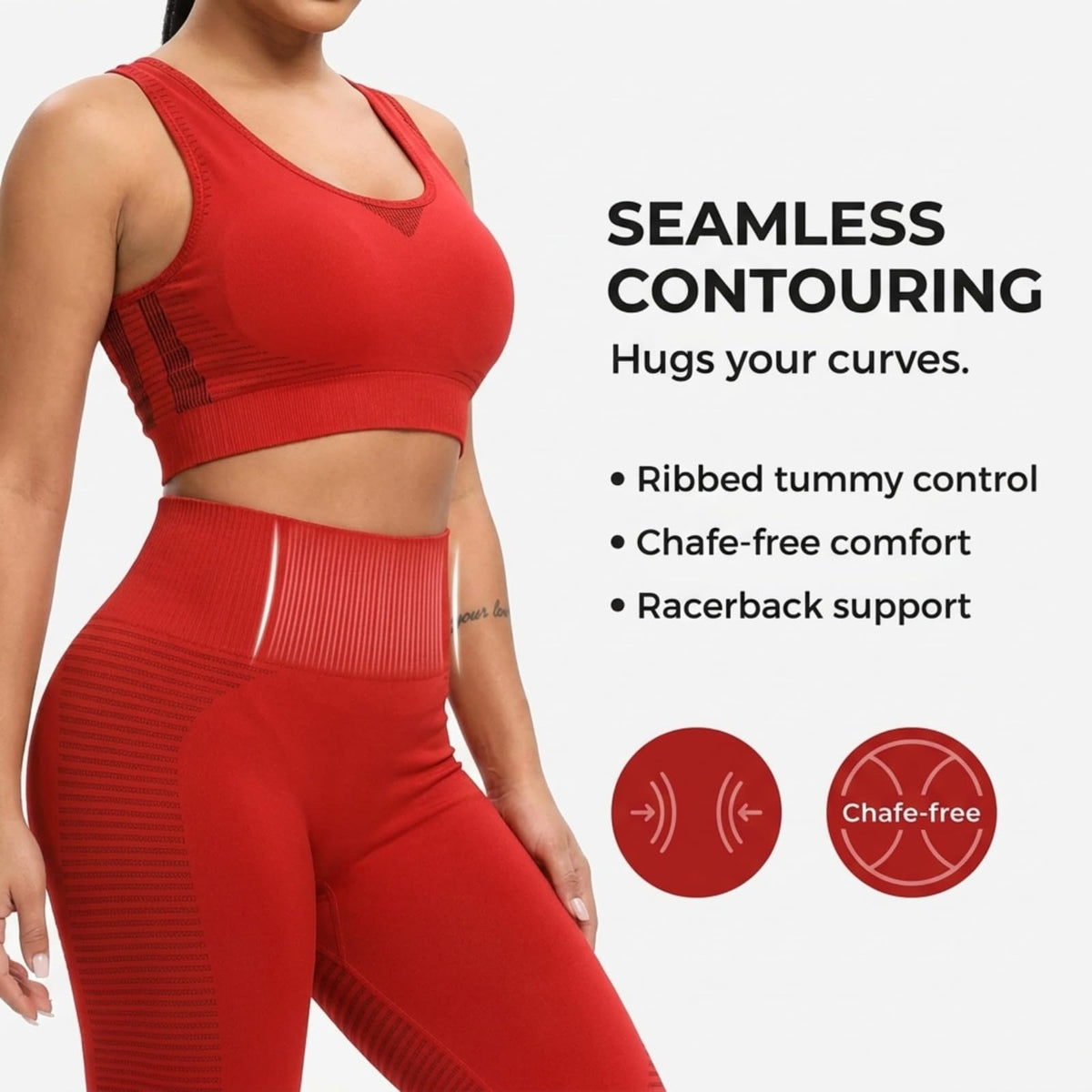 Yogazen Women's Seamless Crop Tank 2-Piece Workout Set – Red