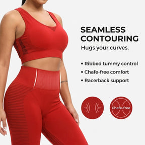 Yogazen Women's Seamless Crop Tank 2-Piece Workout Set – Red