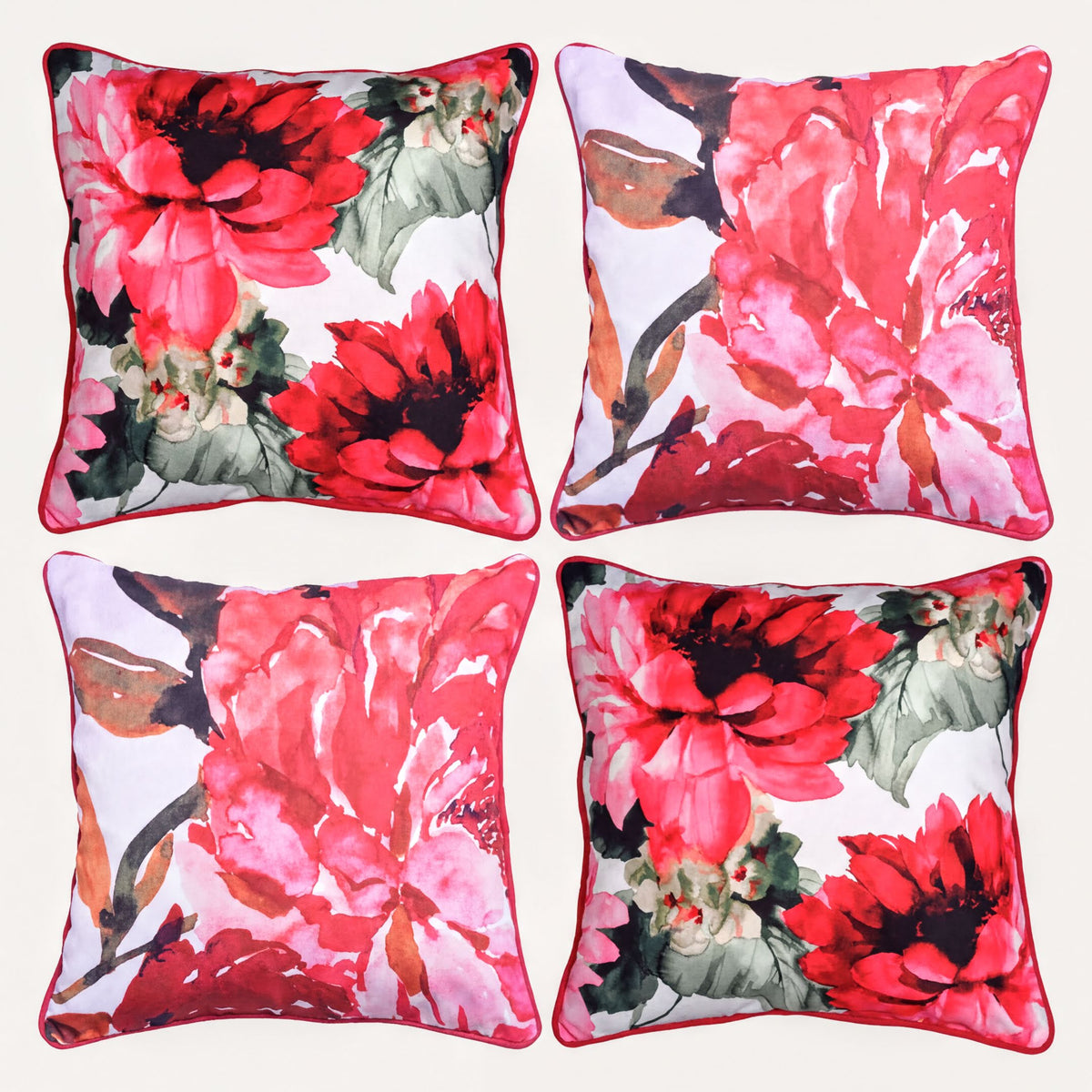 Set of four floral printed throw pillow covers, 22x22 inches, by LDA201802-4, featuring colorful flower designs on fabric.