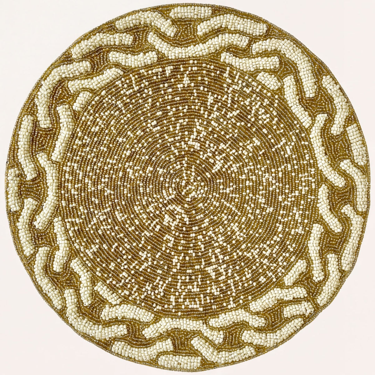 Embroidered beaded placemats from The Floy collection, featuring intricate beadwork and decorative embroidery for elegant table setting.