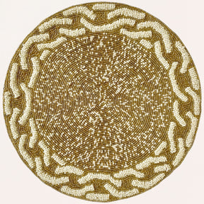 Embroidered beaded placemats from The Floy collection, featuring intricate beadwork and decorative embroidery for elegant table setting.