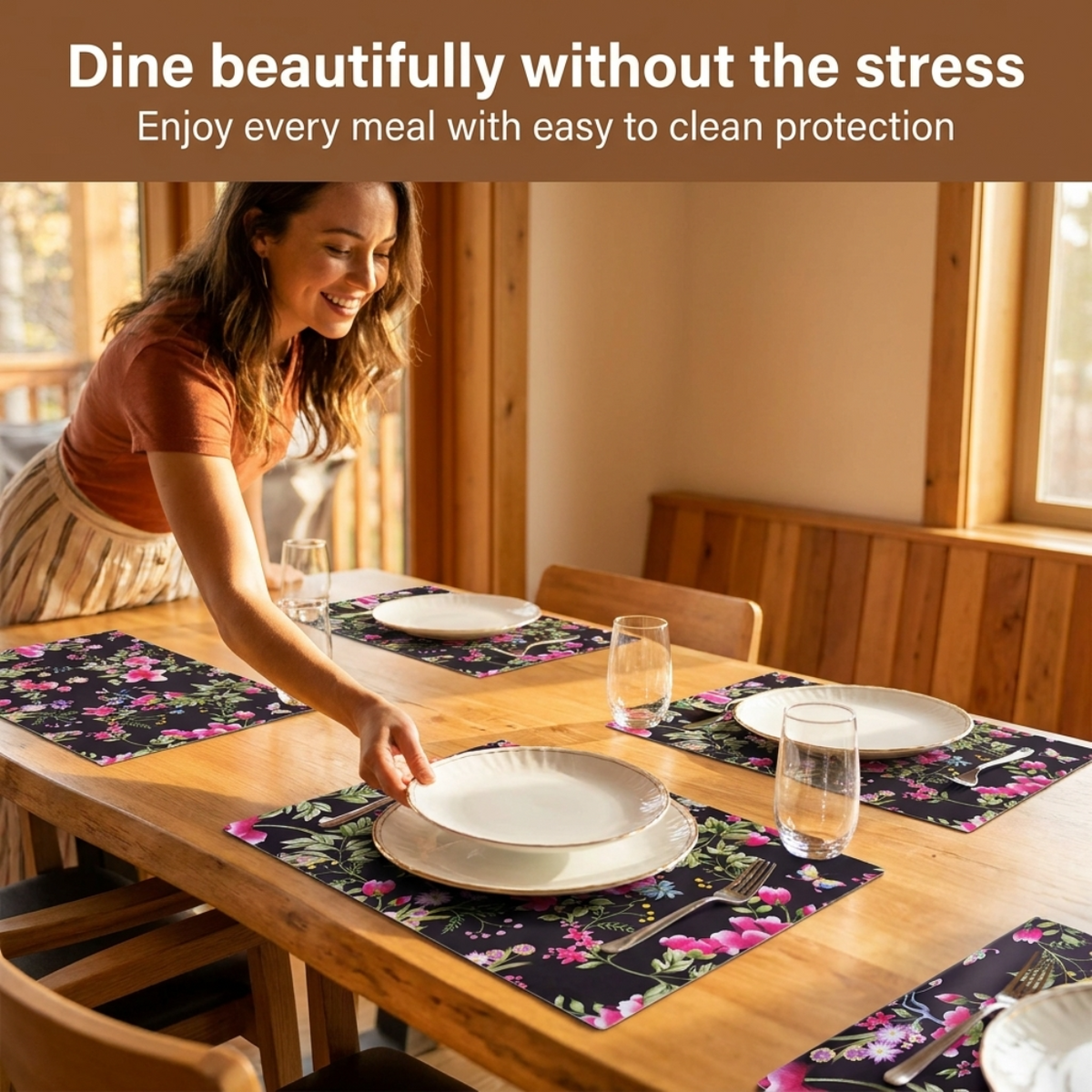 Floral Cork Placemats – Heat Resistant, Cork Backed Indoor Outdoor Mats