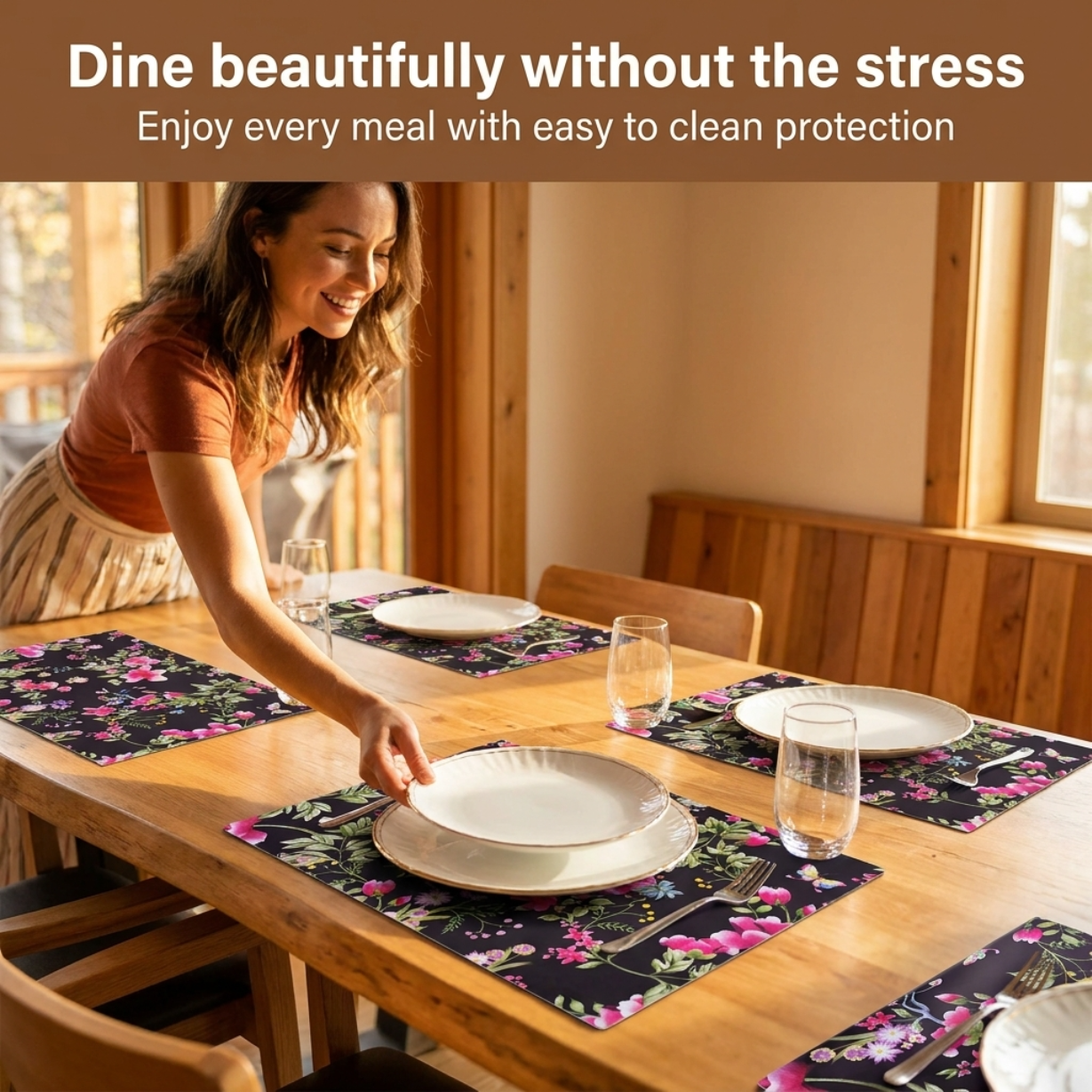 Floral Cork Placemats – Heat Resistant, Cork Backed Indoor Outdoor Mats