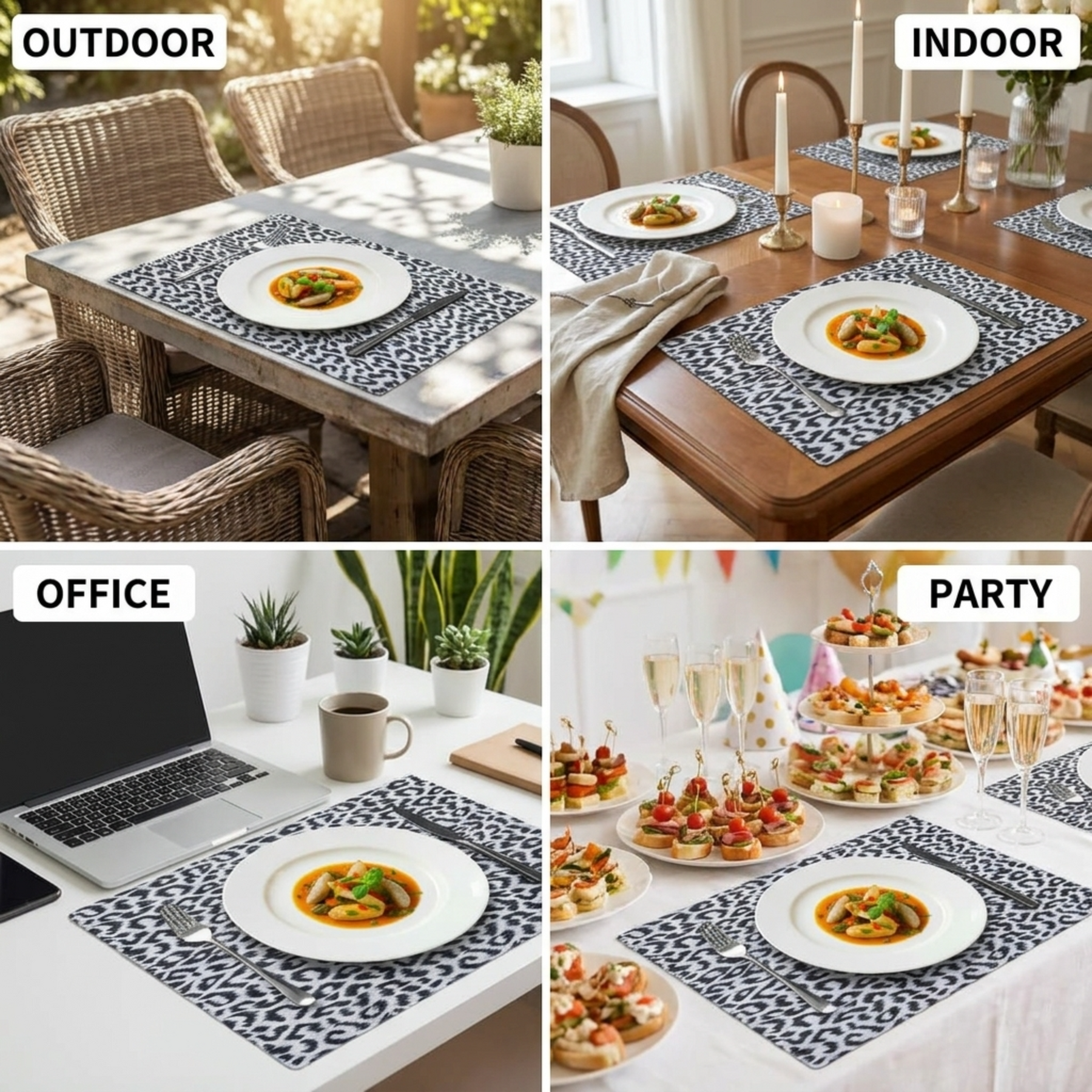 Set of 4 and 6 PVC placemats in various colors featuring durable, waterproof design from the 618EVA-6-7-4 brand.