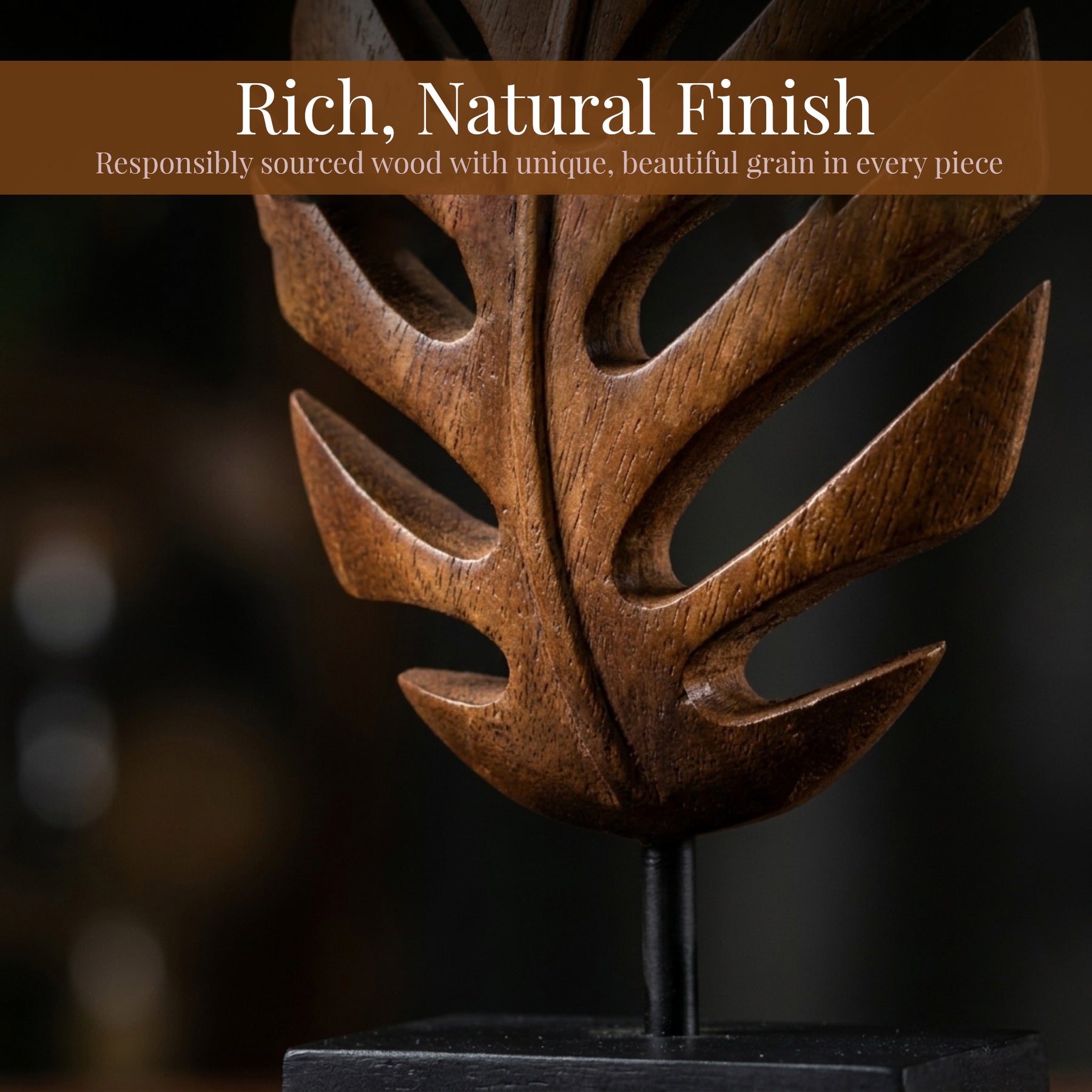 Handmade Wooden Sculpture – Acacia Wood Leaf Décor | Unique Nature Inspired Art Piece