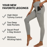 High Waist Leggings, Seamless Side Pockets, Gray, Women, Workouts