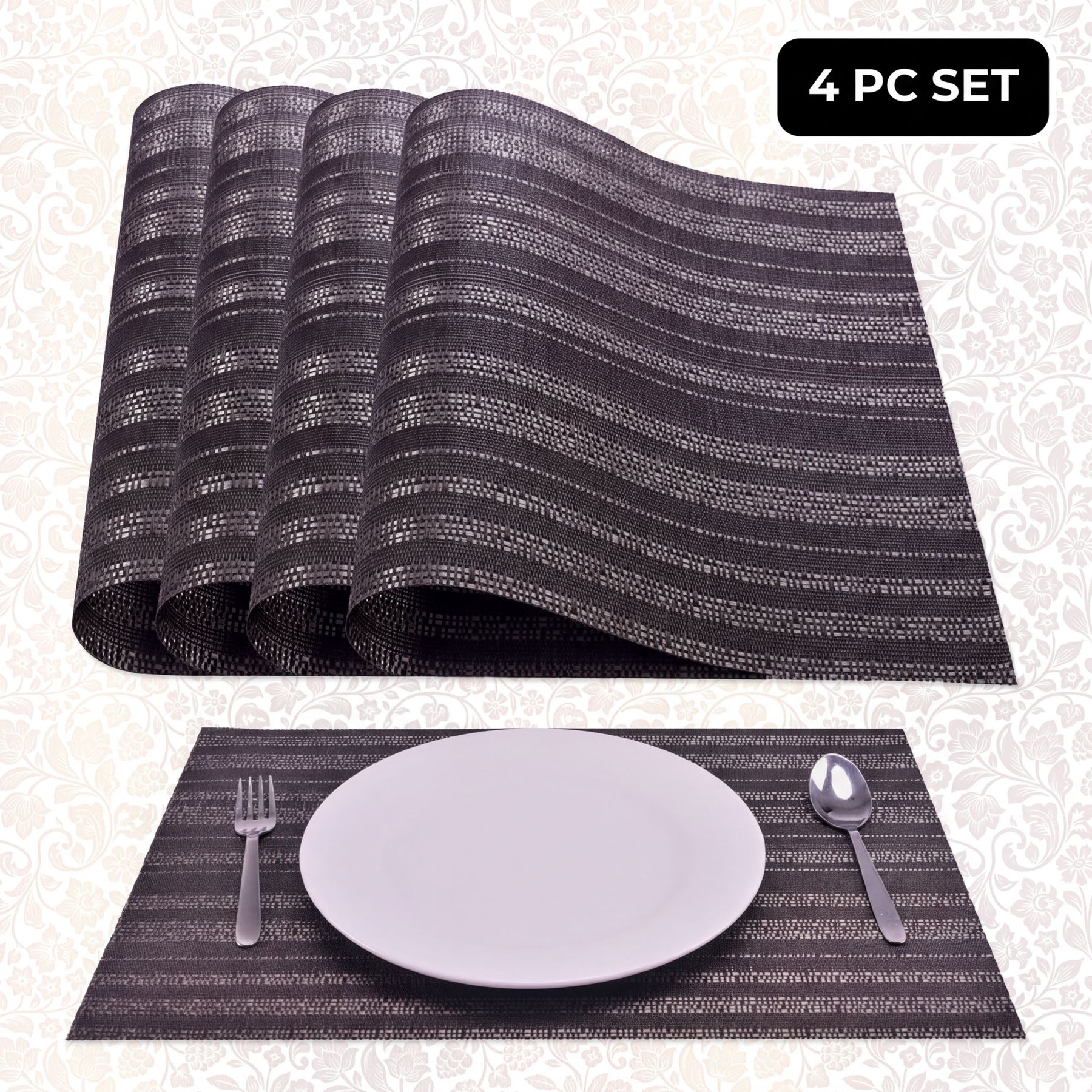 Set of four PVC placemats for dining tables, durable and easy to clean, by brand 81811.