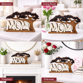 Handmade wooden sculpture titled Graceful Mom, a heartfelt decorative wooden décor piece from LAY024, showcasing intricate craftsmanship.