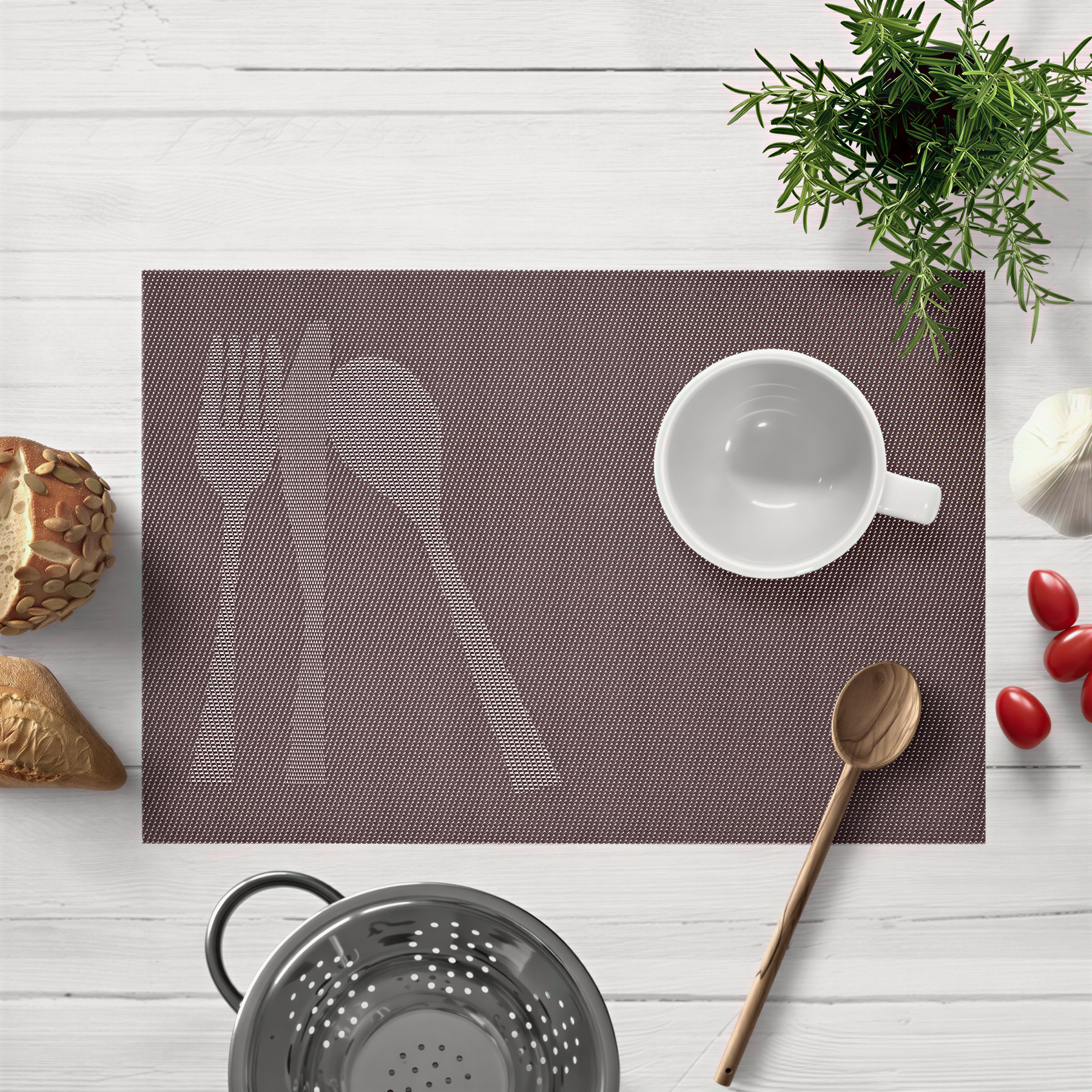 Set of four Cambridge Brown vinyl PVC placemats, heat and scratch resistant, ideal for protecting dining surfaces.