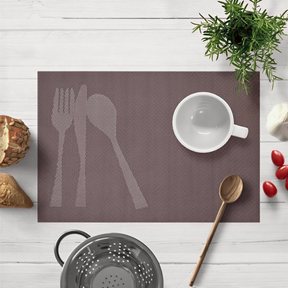 Set of four Cambridge Brown vinyl PVC placemats, heat and scratch resistant, ideal for protecting dining surfaces.