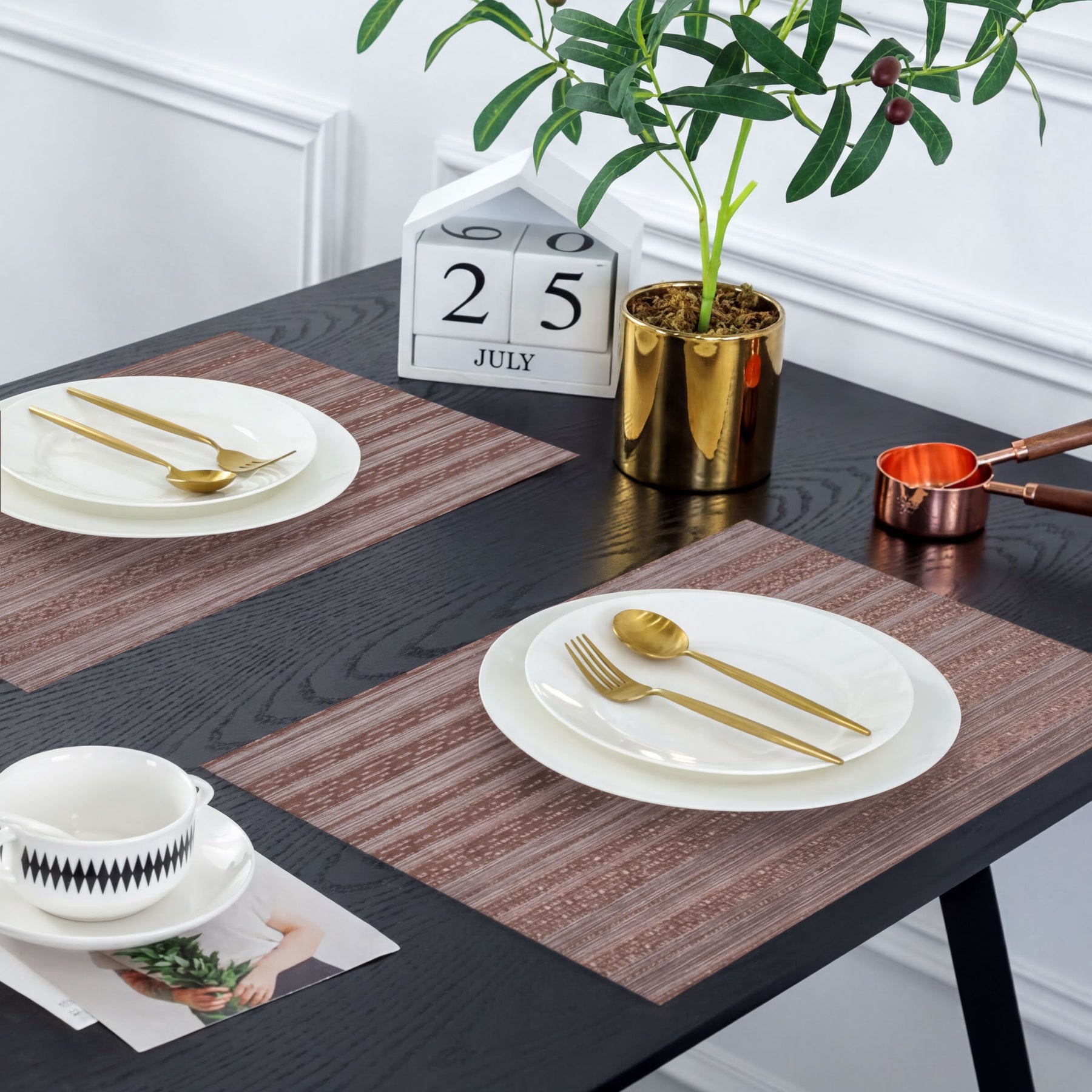 Set of four PVC placemats for dining table by 81810, featuring durable, stylish surface for meal settings.