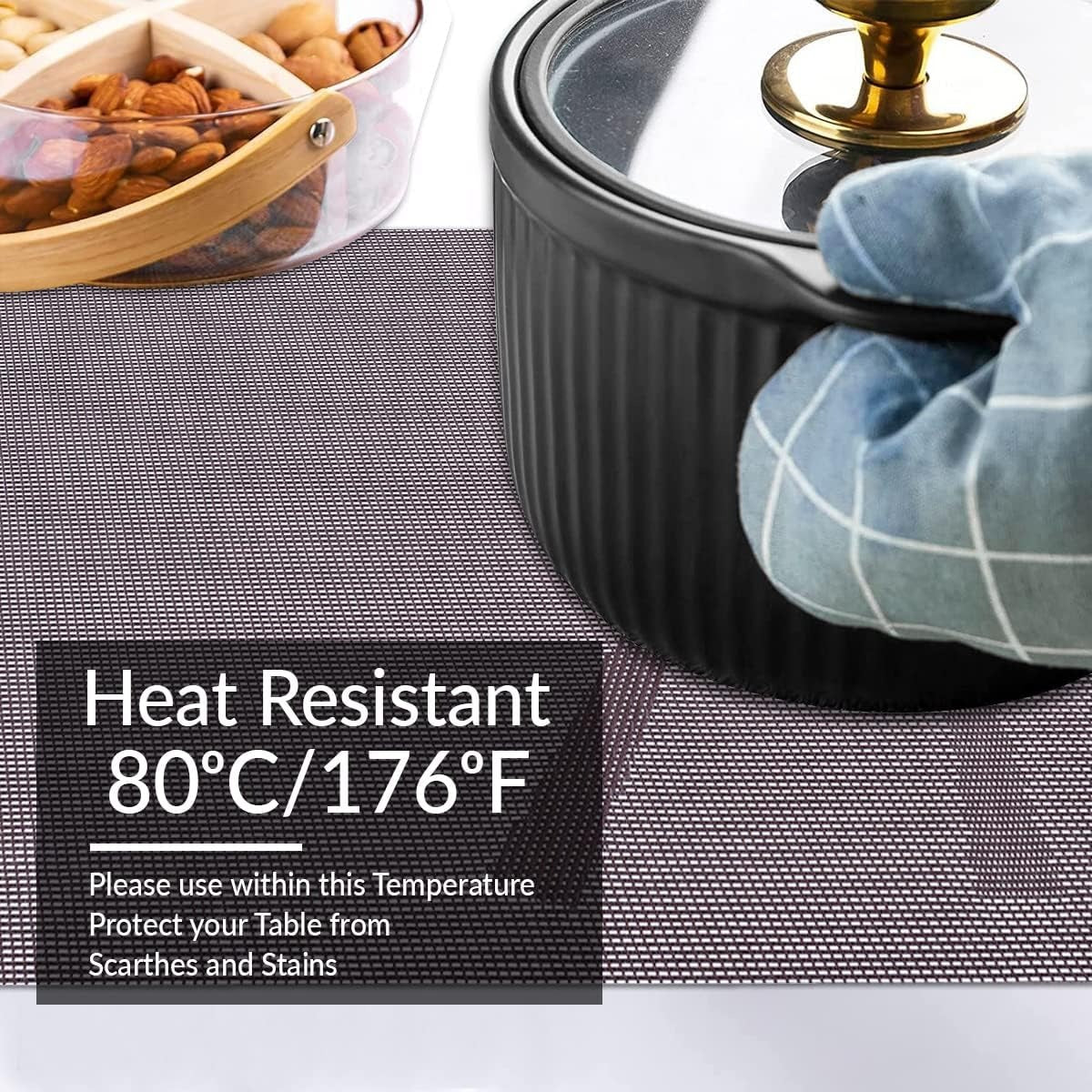 Devonshire Light Brown Placemats - Table Protector for Kitchen Decor Washable - Decozen