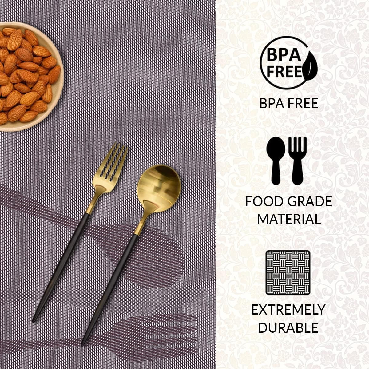 Devonshire Light Brown Placemats - Table Protector for Kitchen Decor Washable - Decozen