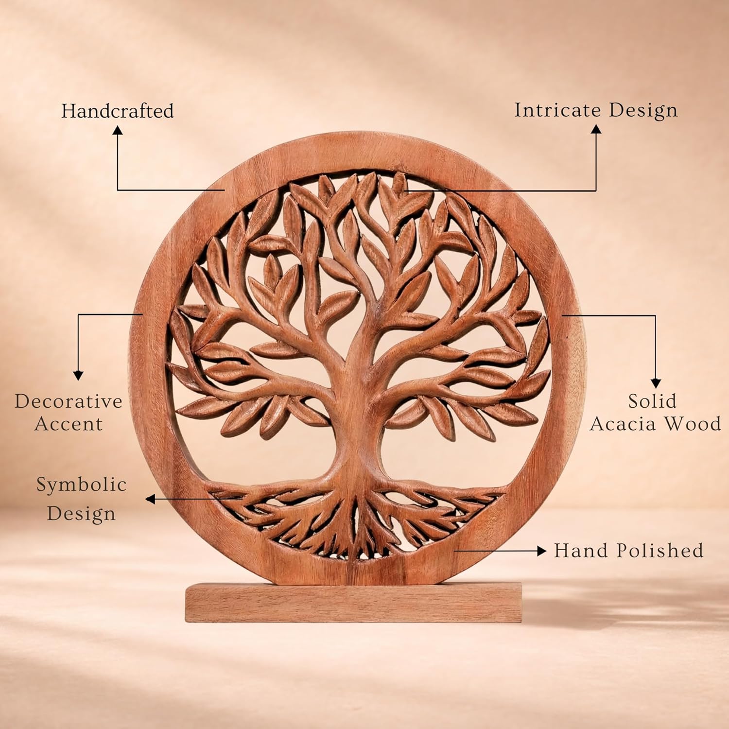 Medium Cloverly Tree of Life wooden sculpture by Decozen Luxe, handcrafted decorative wooden art for home decor or gifting