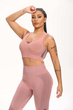 Yogazen Women's Seamless Crop Tank 2-Piece Workout Set – Pink/Brown