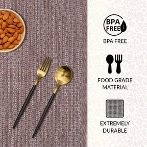 Decozen Placemats - Table Protector for Kitchen Decor Scratch Heat Resistant Placemats Washable Wipeable Indoor Outdoor Home Decor Table Place Mats Vinyl PVC 18x12 Inches - Brown Gold