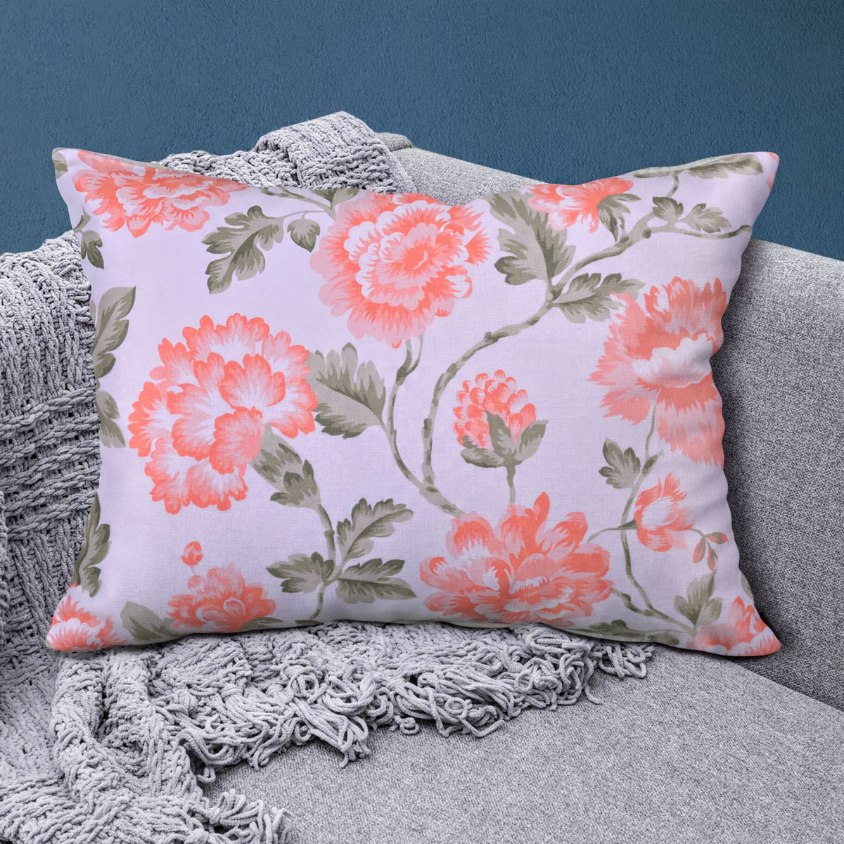 Floral printed throw pillow cover by CC-9692-4, 14 x 20 inches, featuring vibrant floral design on fabric for home decor.