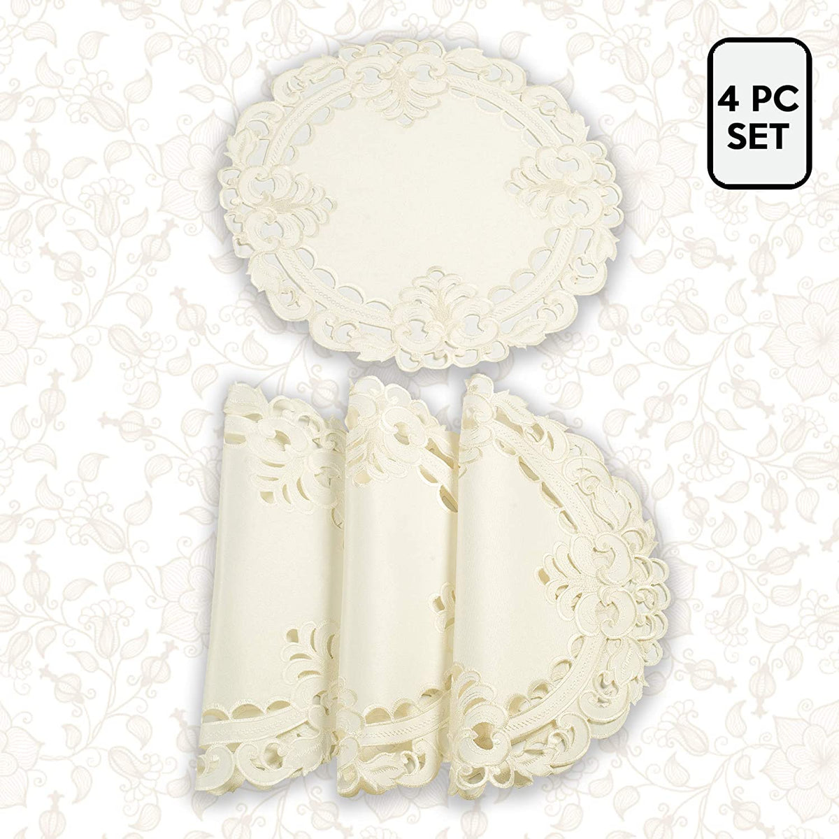 Round Linen Placemat Doilies - Set of 4 - Decozen