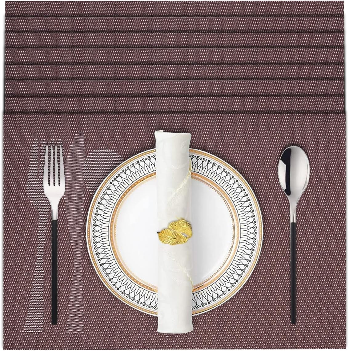 Decozen Placemats - Table Protector for Kitchen Decor Scratch Heat Resistant Placemats Washable Wipeable Indoor Outdoor Home Decor Table Place Mats Vinyl PVC 18x12 Inches - Brown