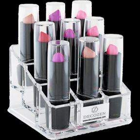 Clear F1110 makeup organizer with 9 slots for cosmetics and beauty essentials, ideal gift for moms or personal use