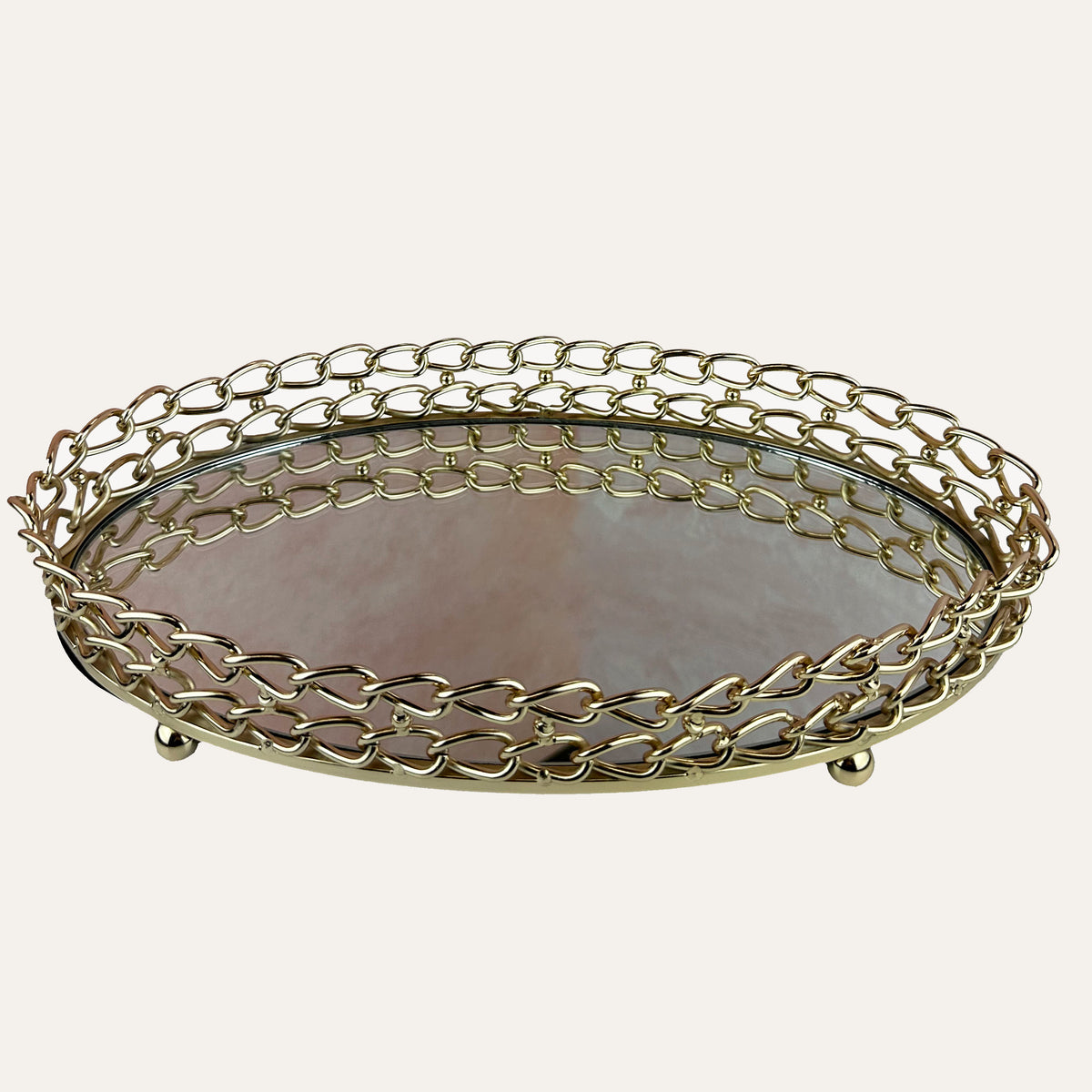 Glass Serving Tray with Dual Link Chain Design